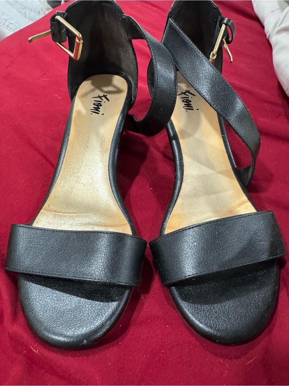 FIONI Clothing Black Crisscross Ankle-Strap Sandals with Gold Buckle